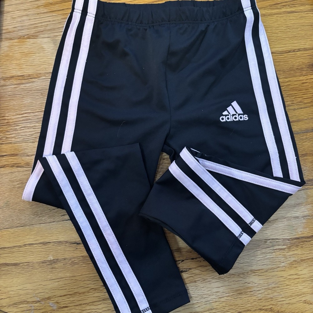 Adidas Girls Black With Pink Stripe Athletic Jogger Size 4 Pink‎ Adidas Logo